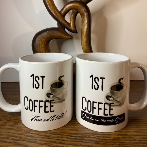 2 Custom designed coffee mugs - His and Hers - Black & White - Picture 1 of 2